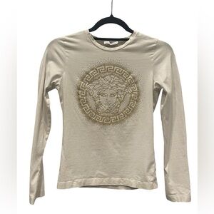 Versace Medusa Logo Long Sleeve Tee - Cream & Gold